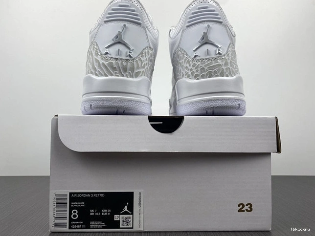 Cheap TBkick White 3846 Jordan3 Pure ComfortFit 429487- 1029